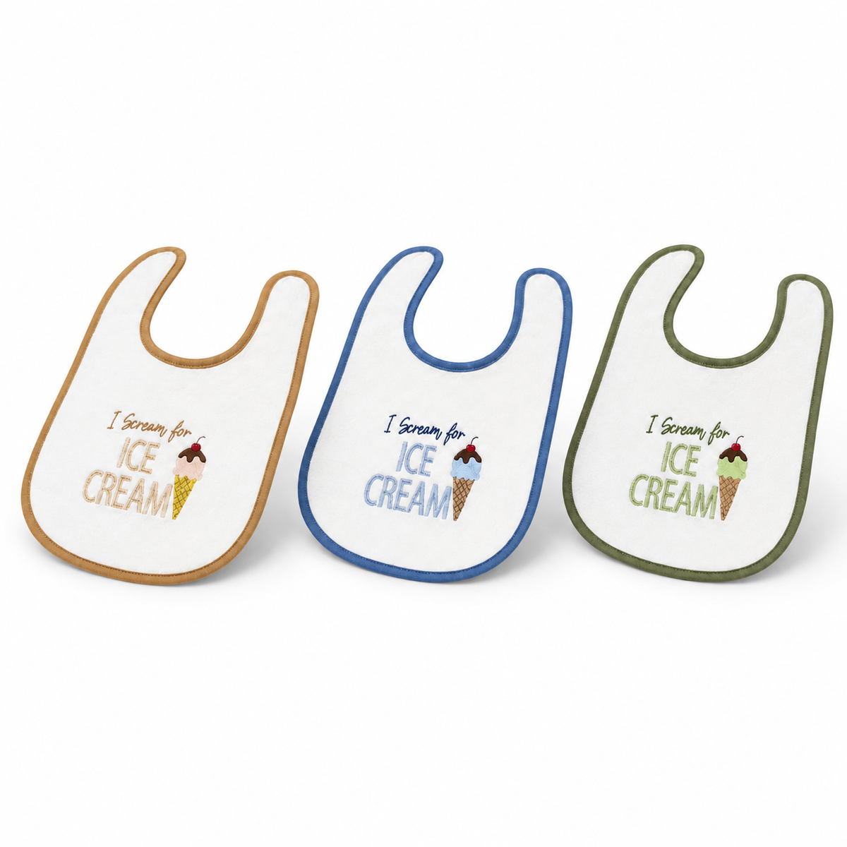 PREMIUM PACK OF 3 EMBROIDERED BABY BIBS KIDZO (BROWN,GREEN & BLUE)