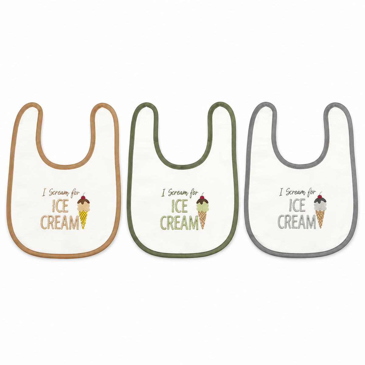 PREMIUM PACK OF 3 EMBROIDERED BABY BIBS KIDZO (GREY,BROWN & GREEN)