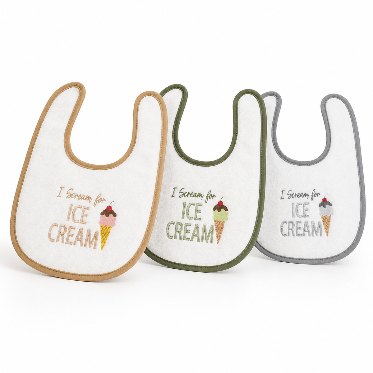 PREMIUM PACK OF 3 EMBROIDERED BABY BIBS KIDZO (GREY,BROWN & GREEN)