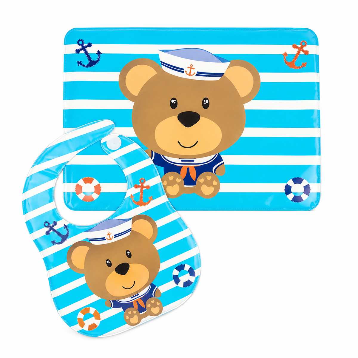 SUN BABY BIB+PLASTIC SHEET BEAR BLUE