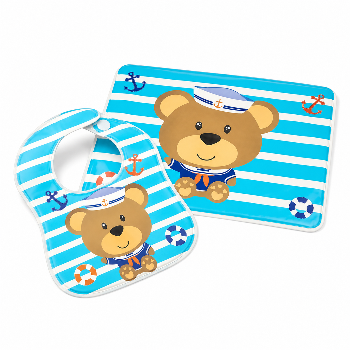 SUN BABY BIB+PLASTIC SHEET BEAR BLUE