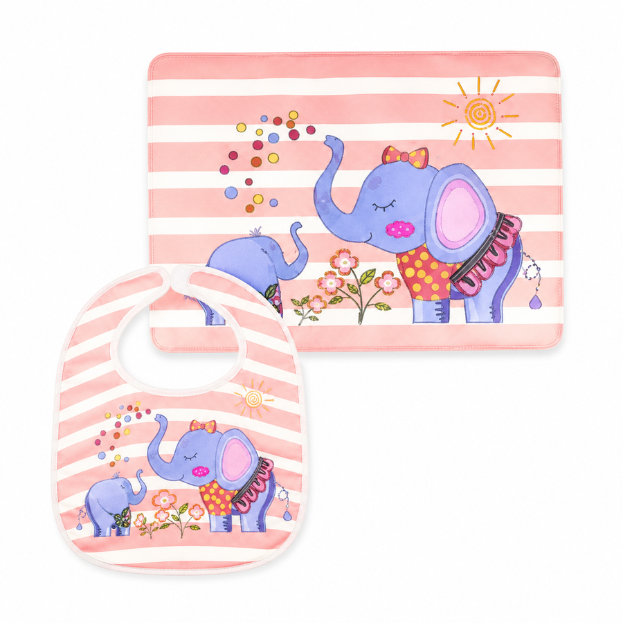 SUN BABY BIB+PLASTIC SHEET ELEPHANT PINK