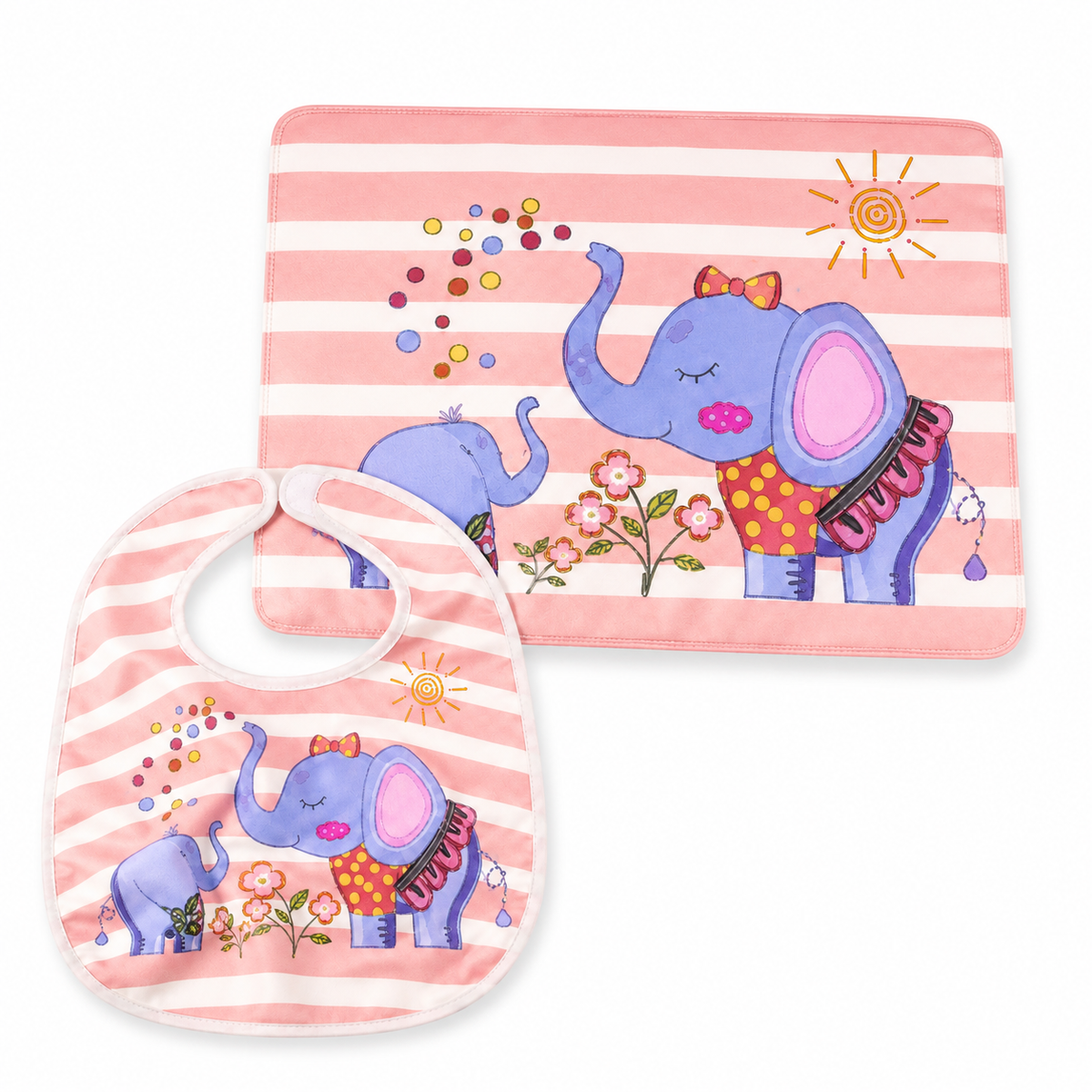 SUN BABY BIB+PLASTIC SHEET ELEPHANT PINK