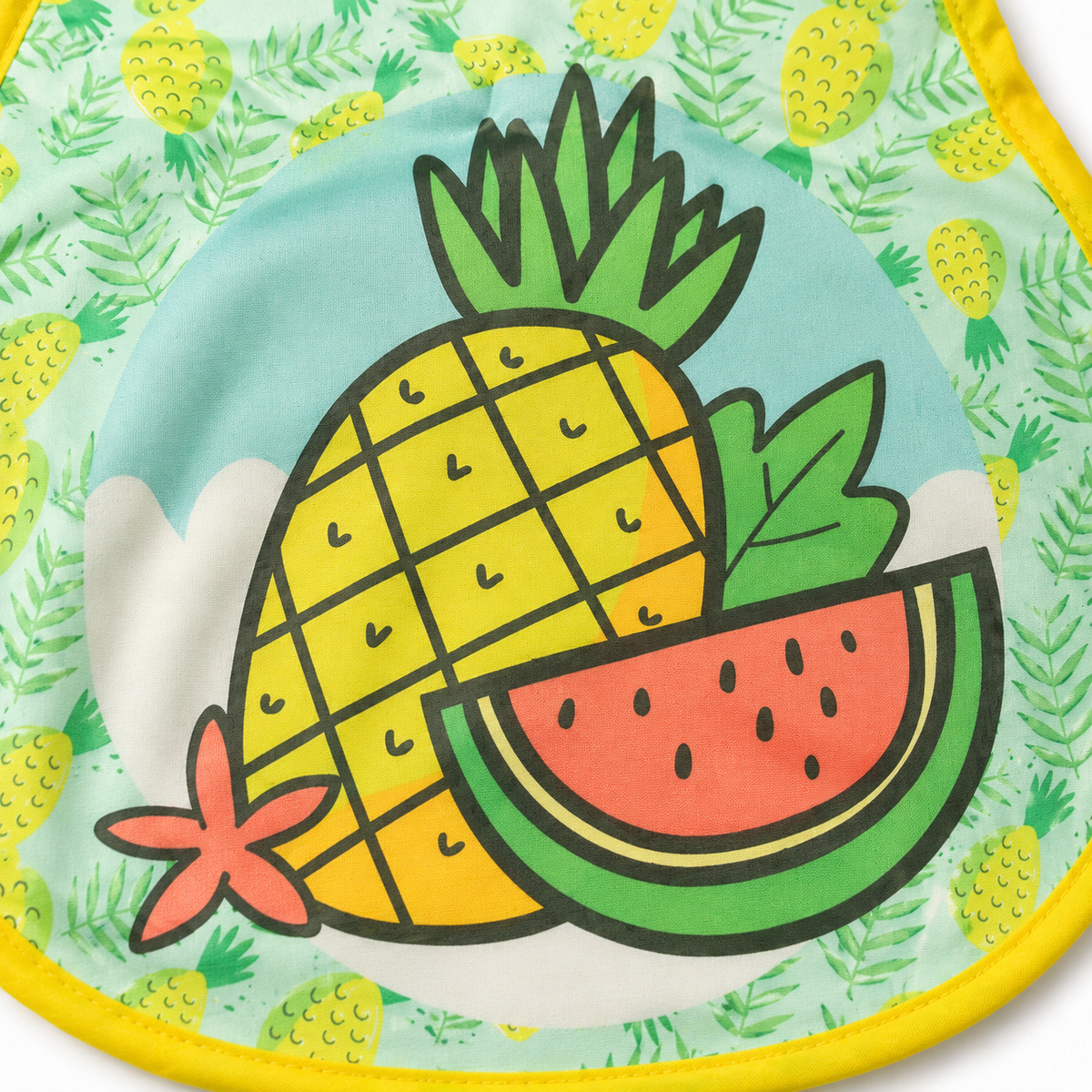 TROPICAL FRUIT PRINT BABY APRON BIB PINEAPPLE & WATERMELON FULL COVER