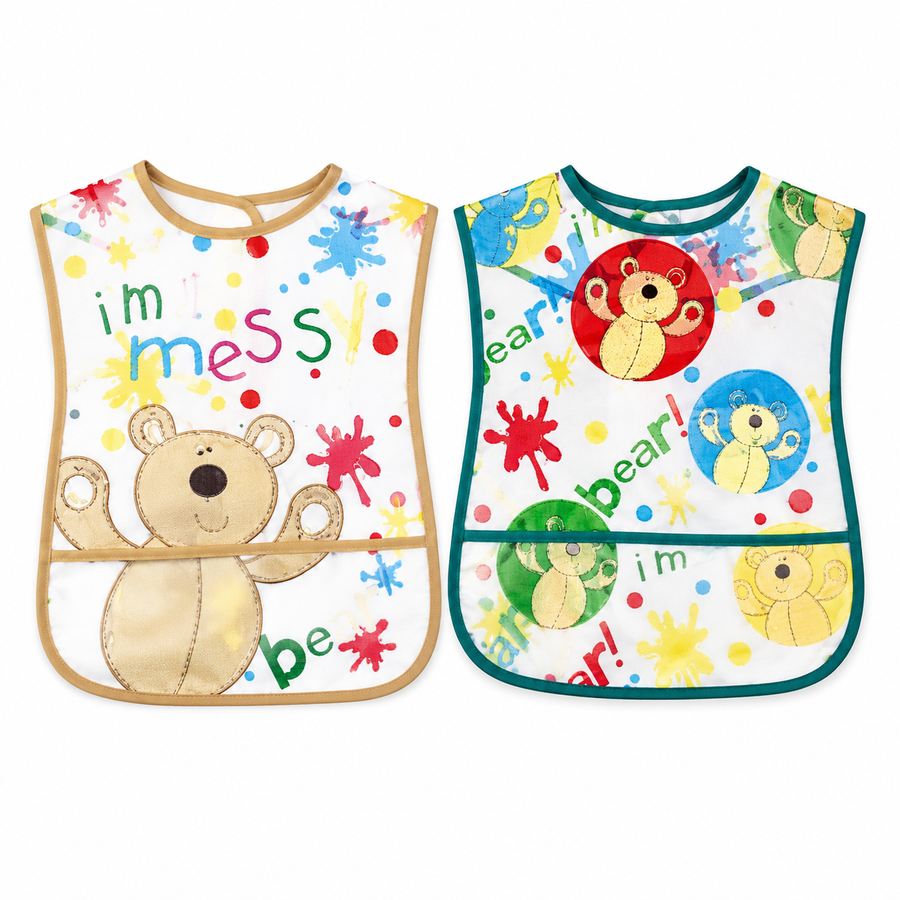 TU BRAND IMPORTED 2 PIECE BABY FEEDING BIB SET BEAR DESIGN WATERPROOF