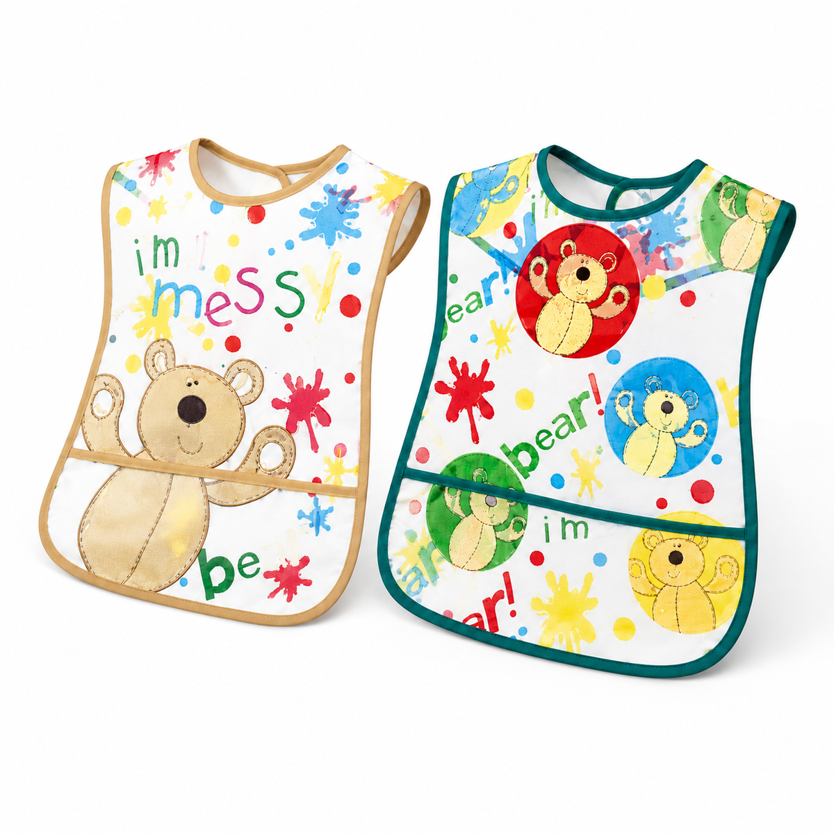 TU BRAND IMPORTED 2 PIECE BABY FEEDING BIB SET BEAR DESIGN WATERPROOF