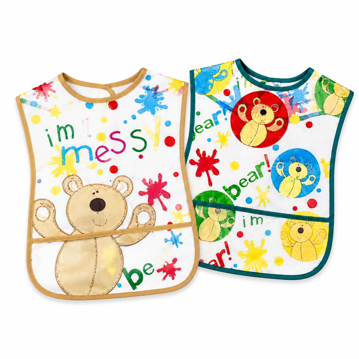 TU BRAND IMPORTED 2 PIECE BABY FEEDING BIB SET BEAR DESIGN WATERPROOF