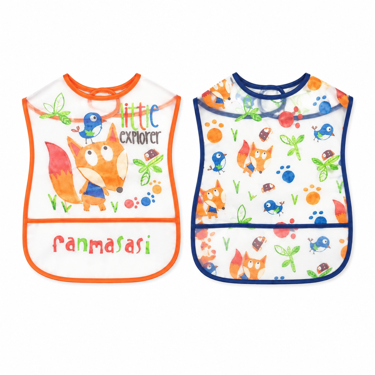 TU BRAND IMPORTED 2 PIECE BABY FEEDING BIB SET FOX DESIGN WATERPROOF