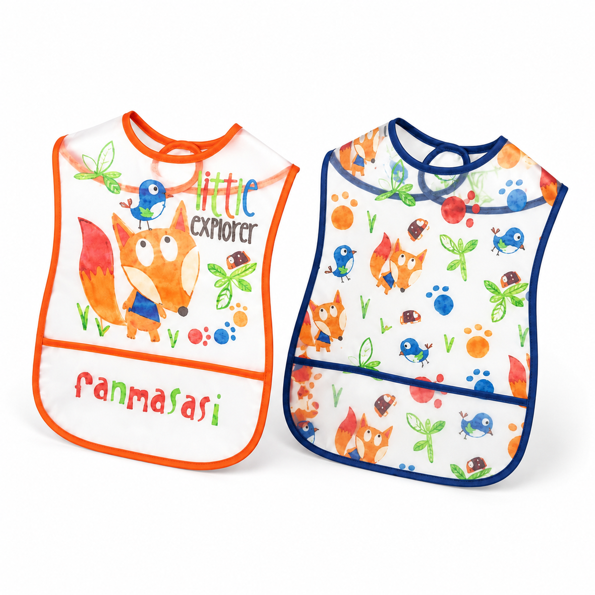 TU BRAND IMPORTED 2 PIECE BABY FEEDING BIB SET FOX DESIGN WATERPROOF