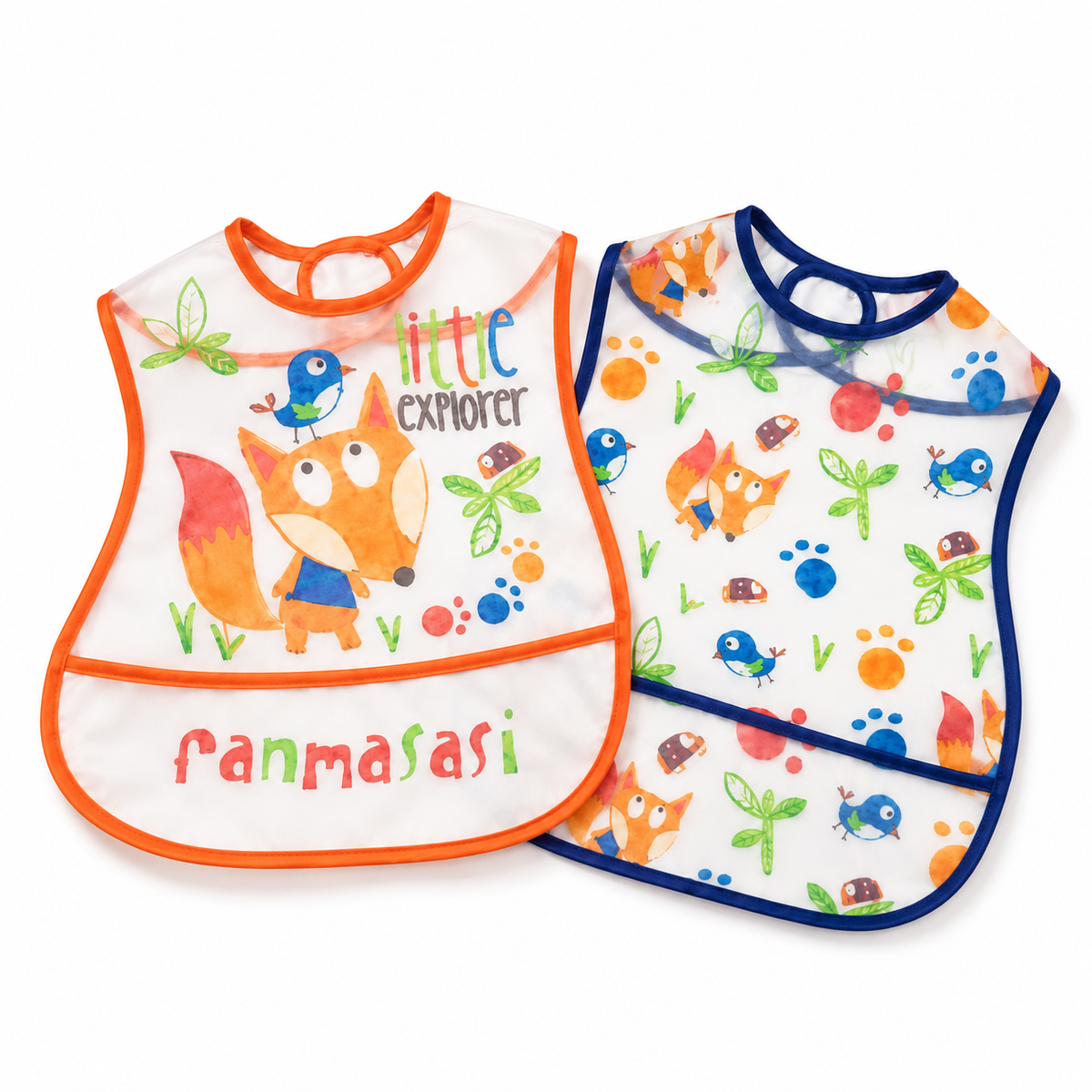 TU BRAND IMPORTED 2 PIECE BABY FEEDING BIB SET FOX DESIGN WATERPROOF