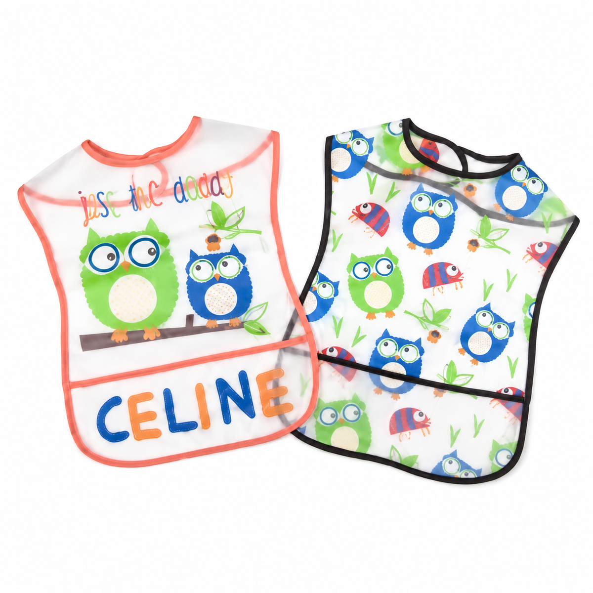 TU BRAND IMPORTED 2 PIECE BABY FEEDING BIB SET OWL DESIGN WATERPOOF