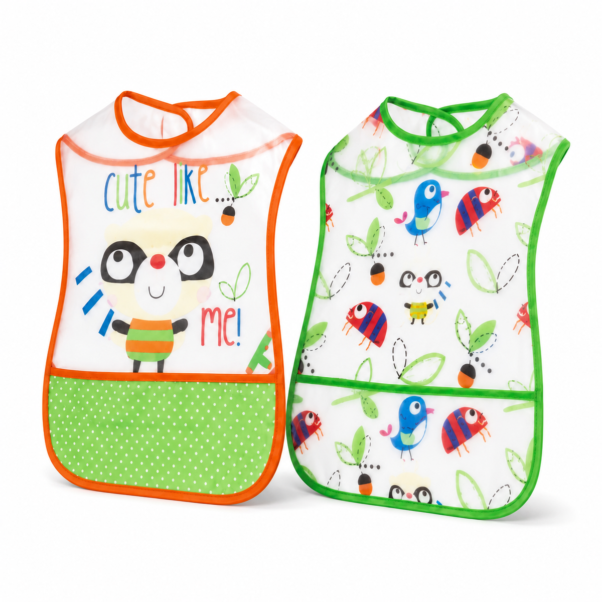TU BRAND IMPORTED 2 PIECE BABY FEEDING BIB SET RACCOON DESIGN WATERPROOF