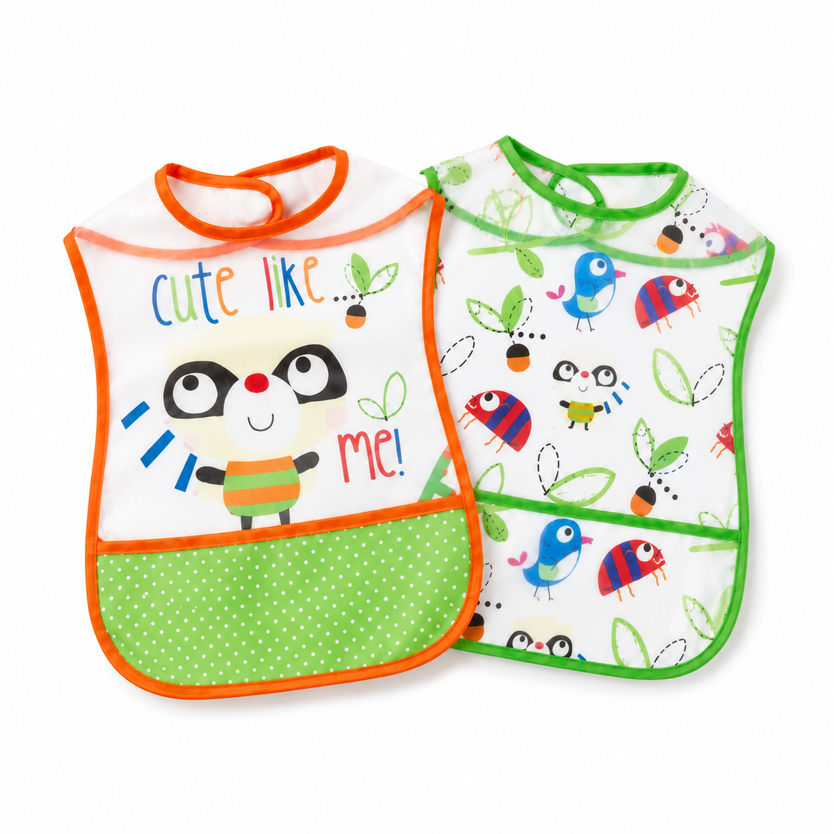 TU BRAND IMPORTED 2 PIECE BABY FEEDING BIB SET RACCOON DESIGN WATERPROOF