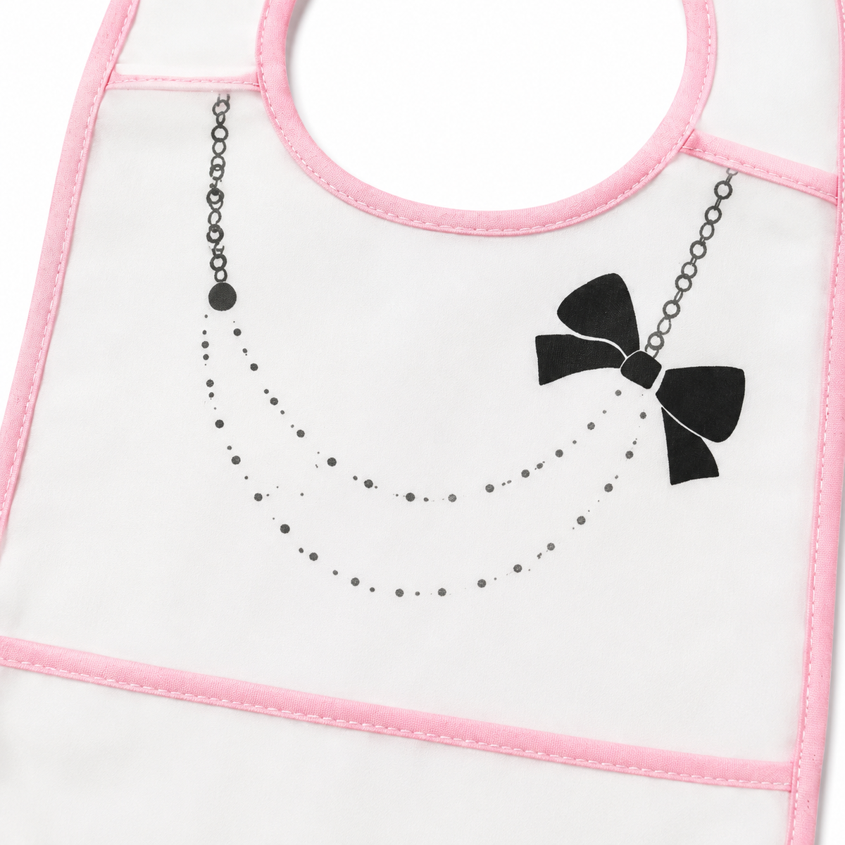 PACK OF 2 WATERPROOF BABY BIBS PEARL NECKLACE & BOW PRINT WITH CRUMB CATCHER POCKET