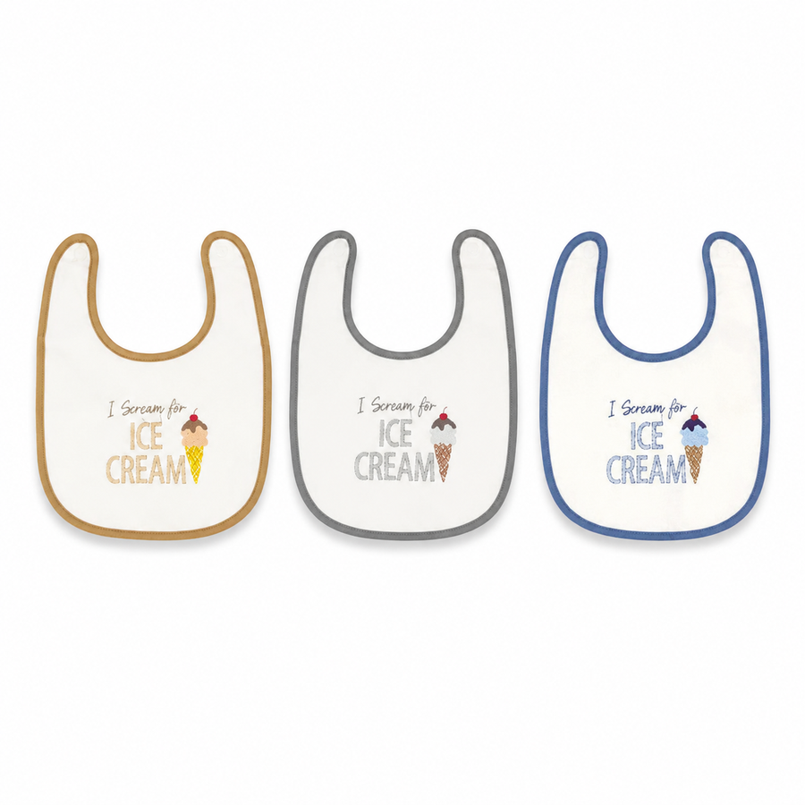 PREMIUM PACK OF 3 EMBROIDERED BABY BIBS KIDZO (BLUE,GREY & BROWN)