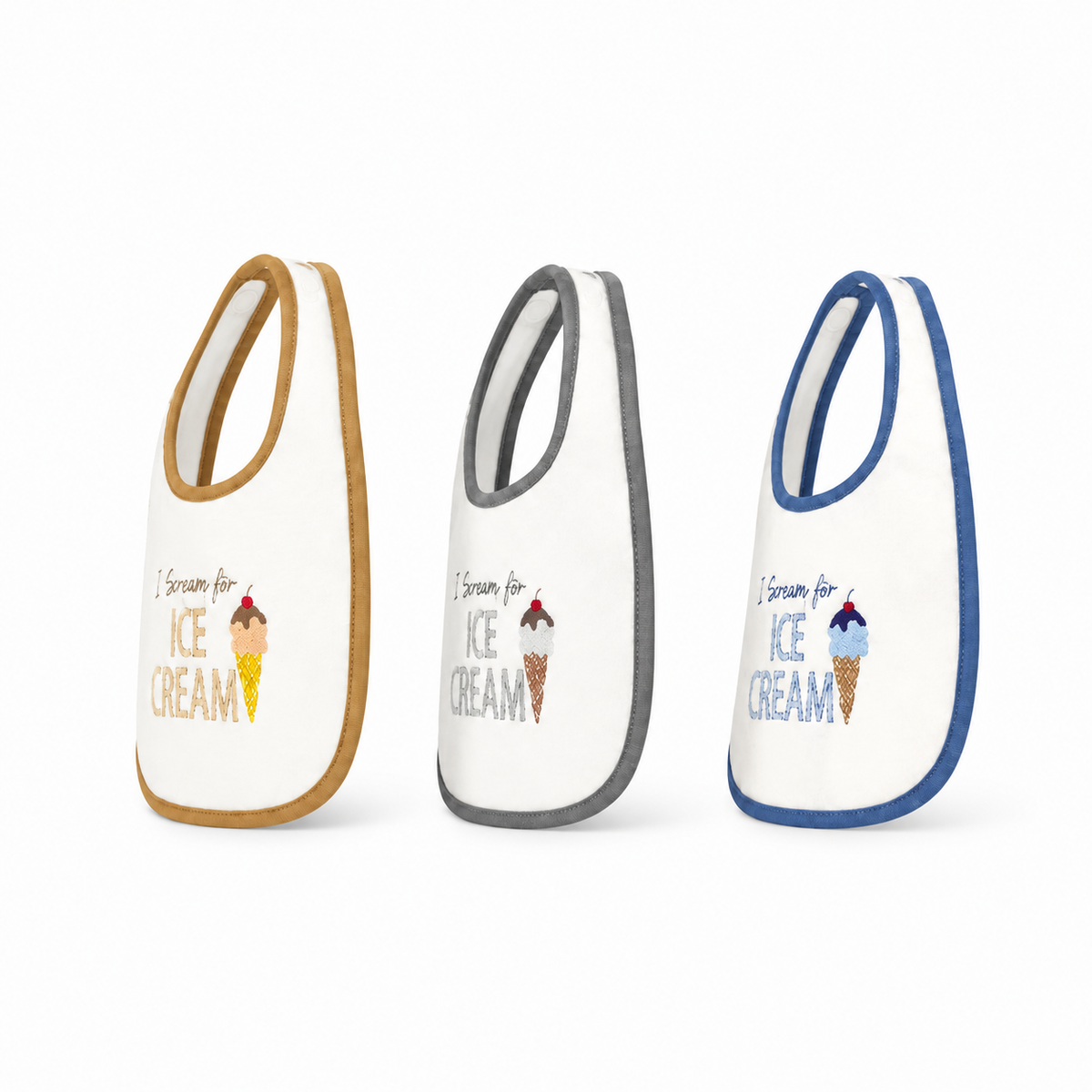 PREMIUM PACK OF 3 EMBROIDERED BABY BIBS KIDZO (BLUE,GREY & BROWN)