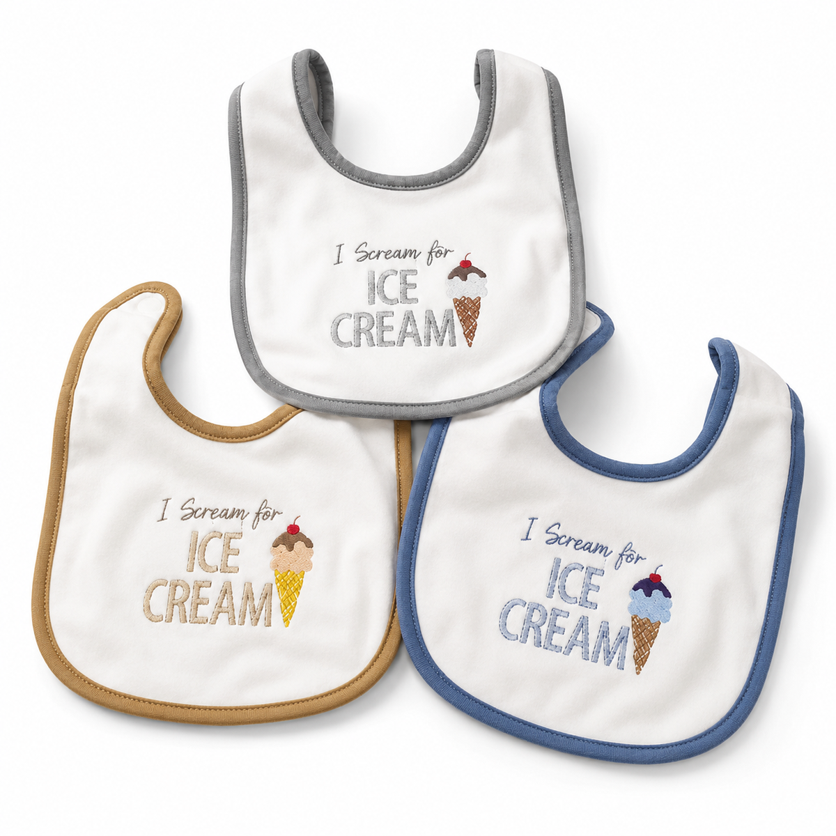 PREMIUM PACK OF 3 EMBROIDERED BABY BIBS KIDZO (BLUE,GREY & BROWN)