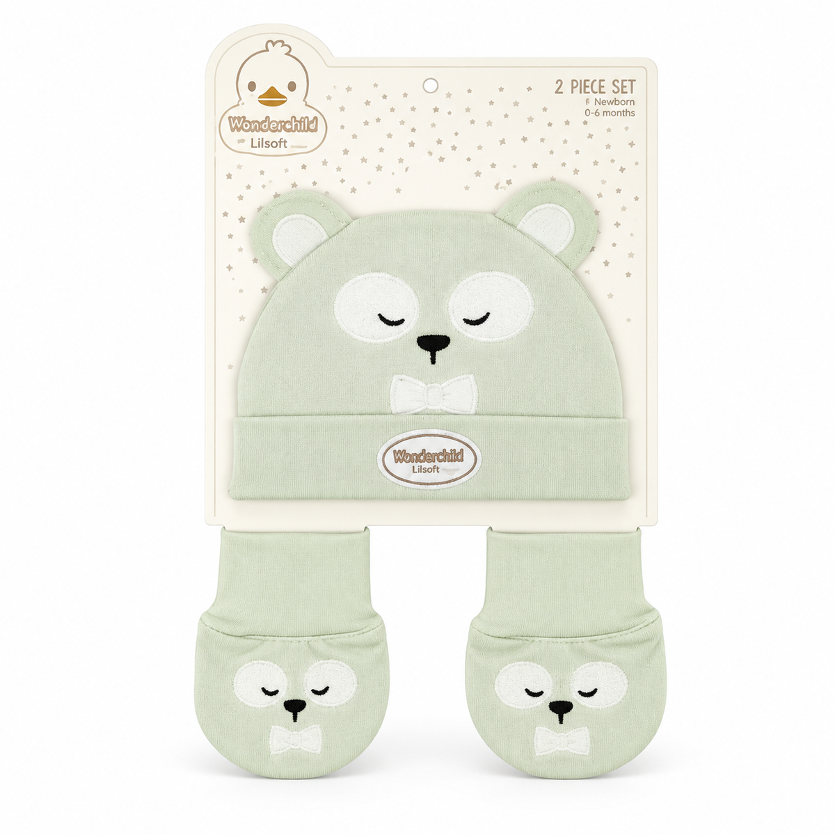 WONDERCHILD 2PCS SET CAP+BOOTIE BOW BEAR GREEN CARD