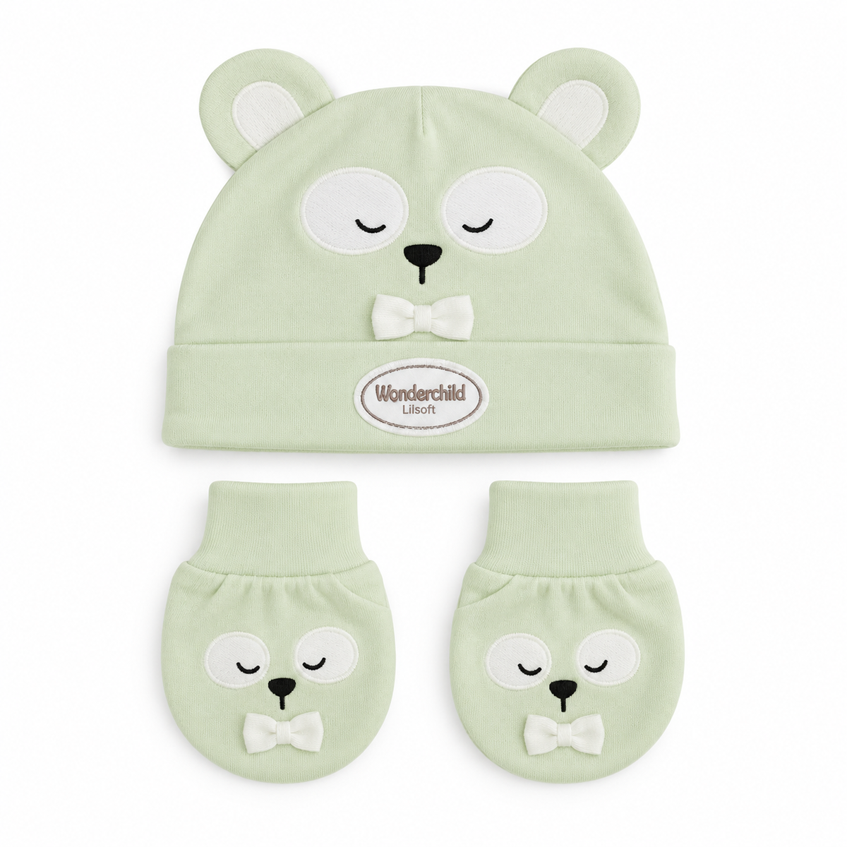 WONDERCHILD 2PCS SET CAP+BOOTIE BOW BEAR GREEN CARD