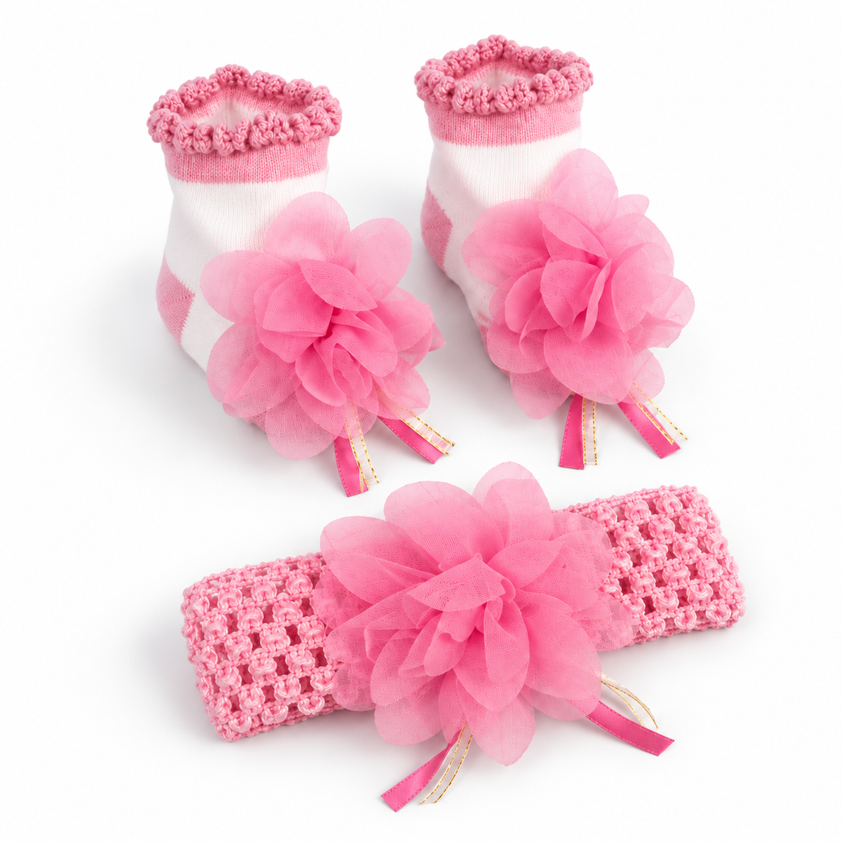 You said CUTE BABY GIFT SET HEADBAND AND BOOTIES BABY PINK FLOWER BUNCH