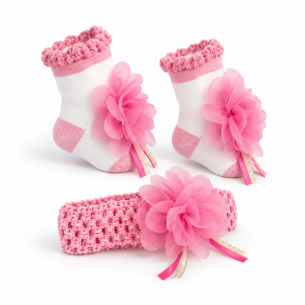 You said CUTE BABY GIFT SET HEADBAND AND BOOTIES BABY PINK FLOWER BUNCH