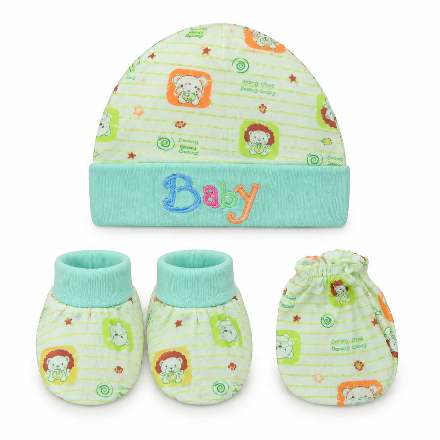 BABY CAP SET PRINTED GREEN