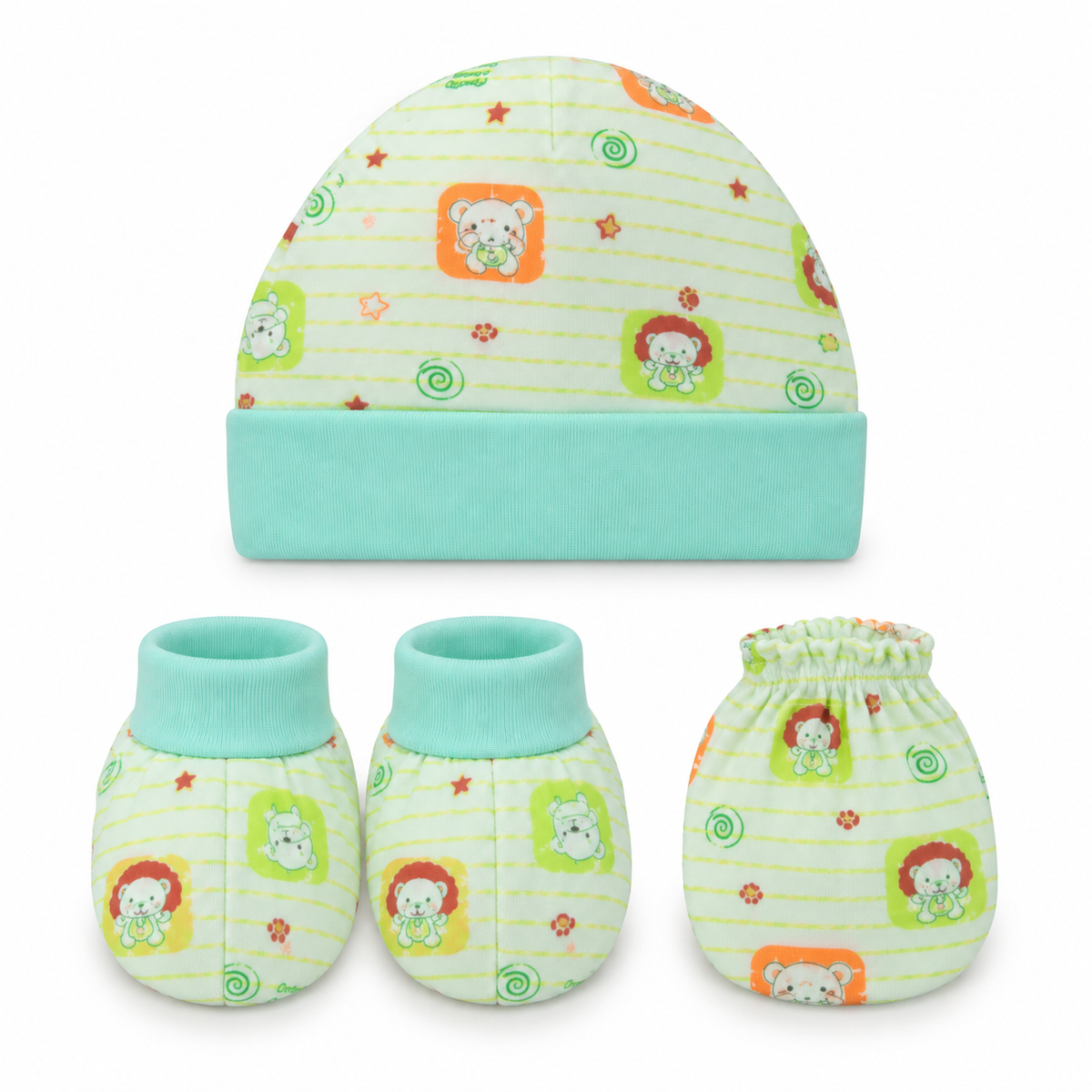 BABY CAP SET PRINTED GREEN