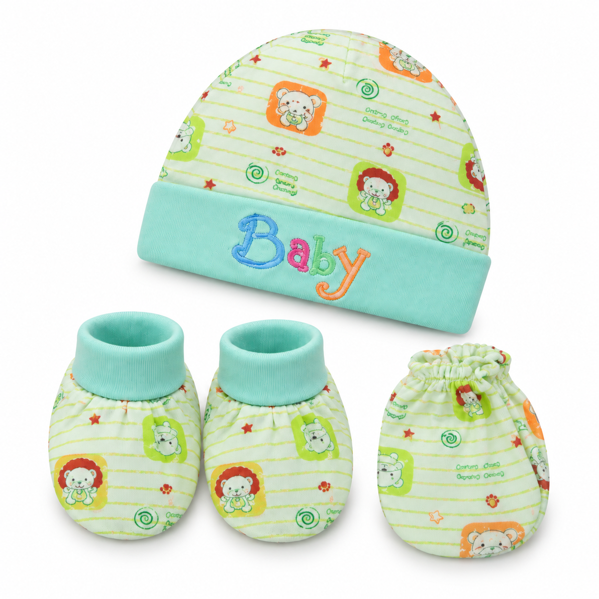 BABY CAP SET PRINTED GREEN