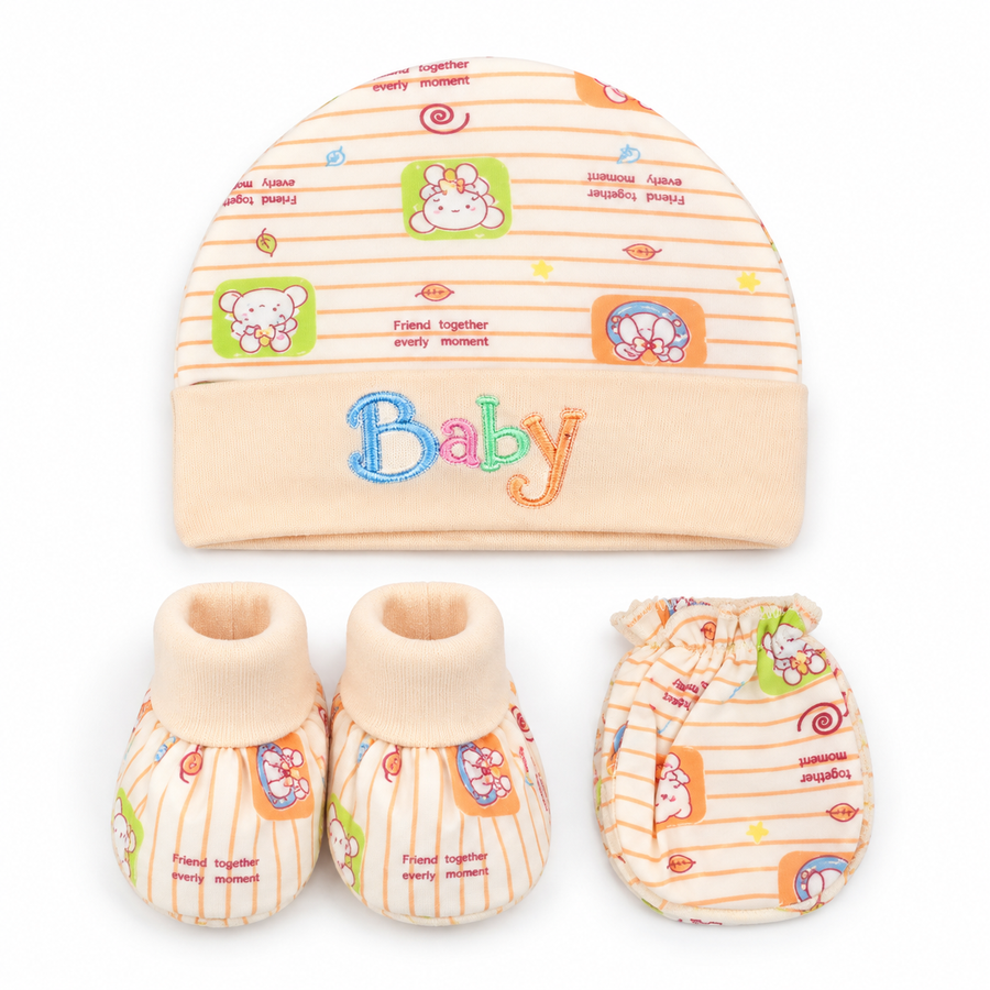 BABY CAP SET PRINTED PEACH