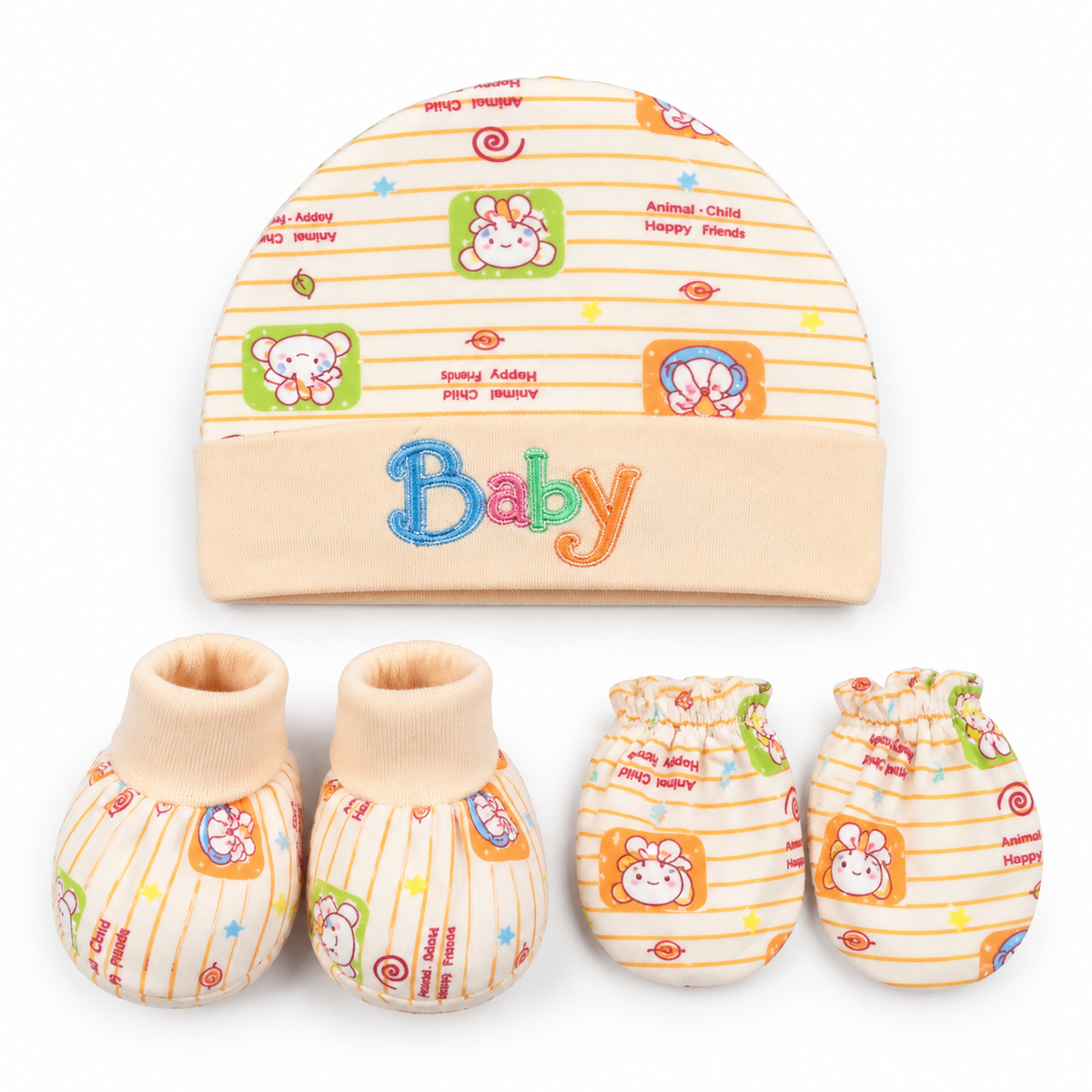 BABY CAP SET PRINTED PEACH