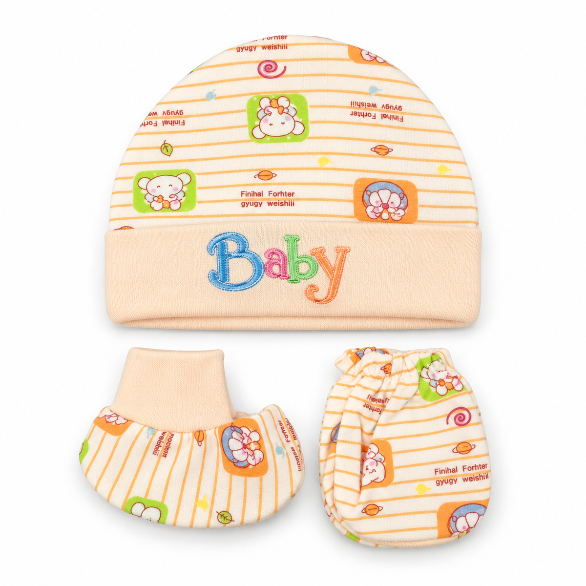 BABY CAP SET PRINTED PEACH