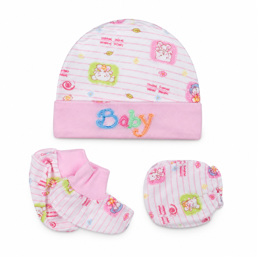 BABY CAP SET PRINTED PINK