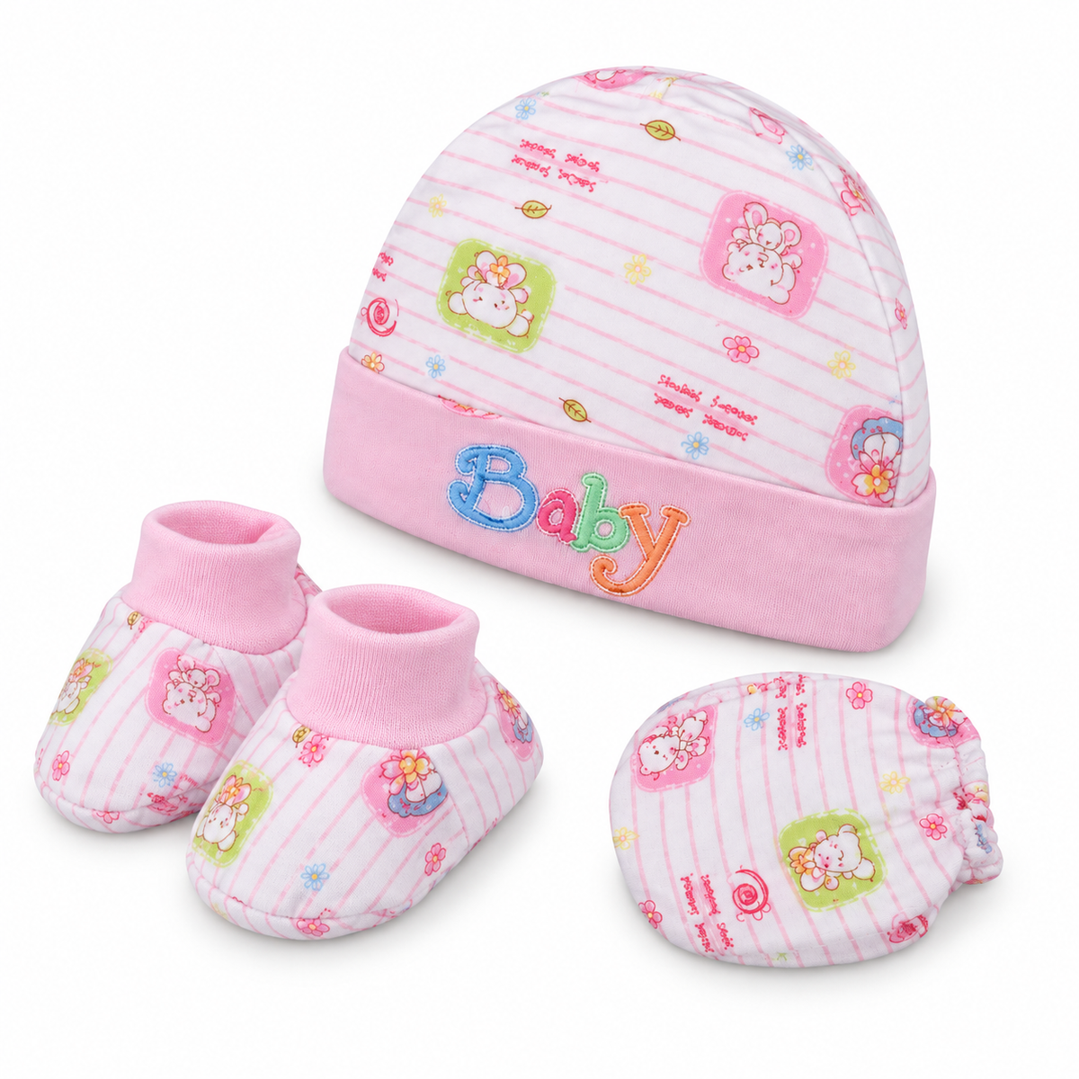 BABY CAP SET PRINTED PINK