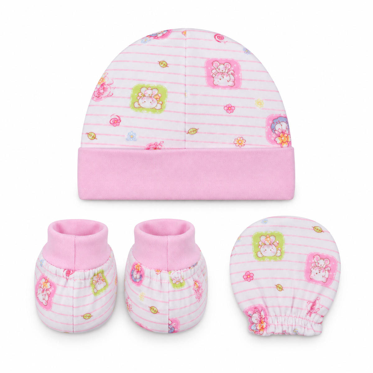 BABY CAP SET PRINTED PINK