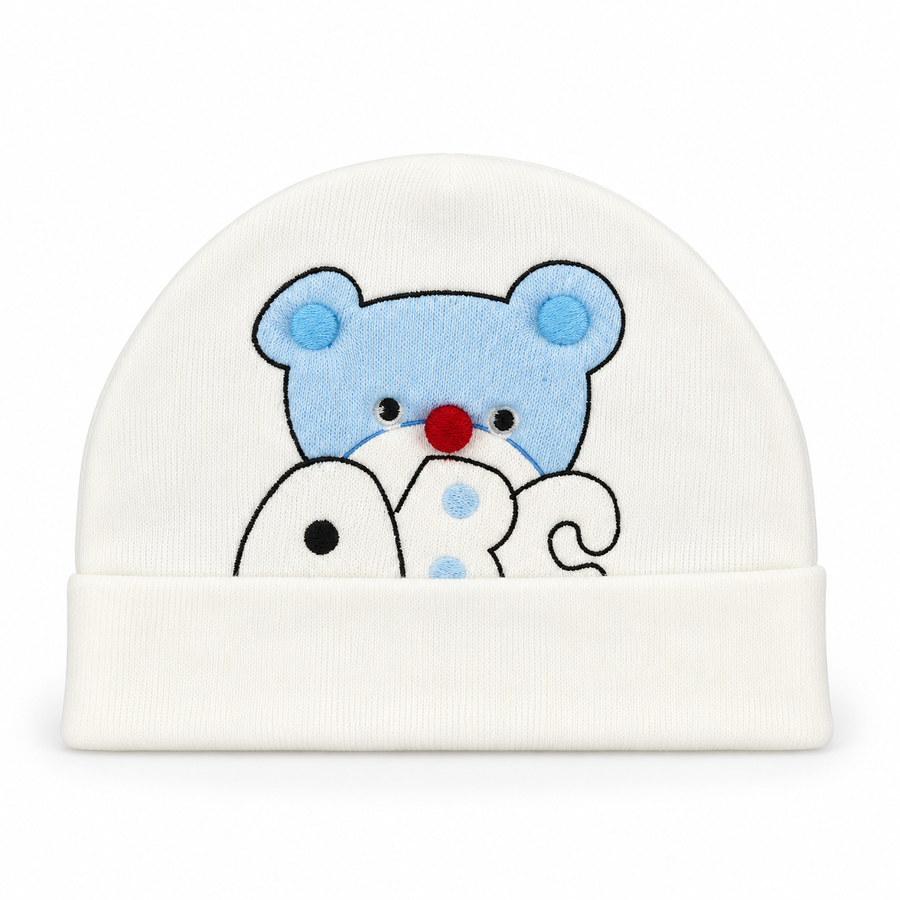 BABY ROUND CAP BEAR PRINTED BLUE