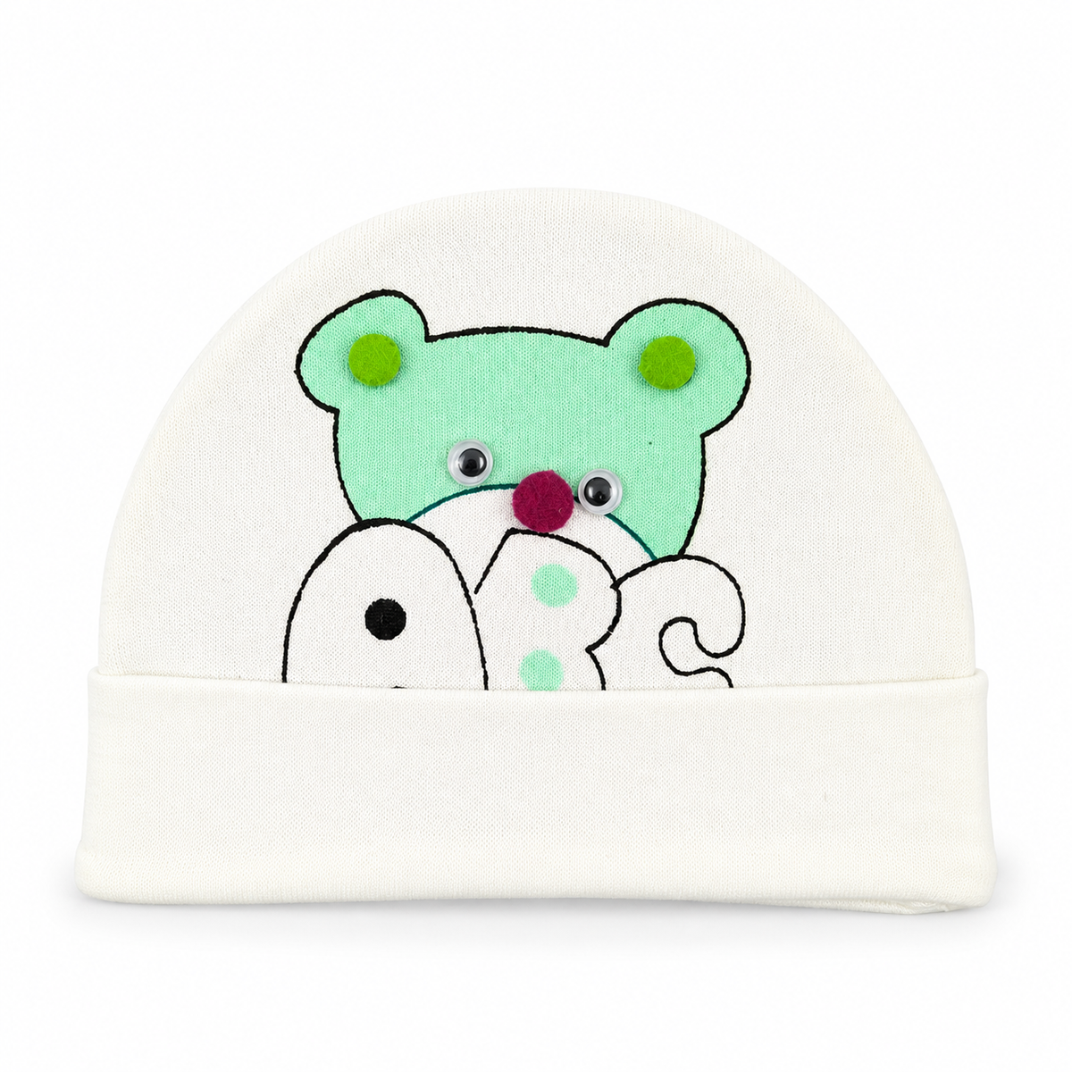 BABY ROUND CAP BEAR PRINTED GREEN