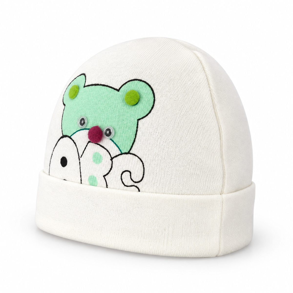 BABY ROUND CAP BEAR PRINTED GREEN