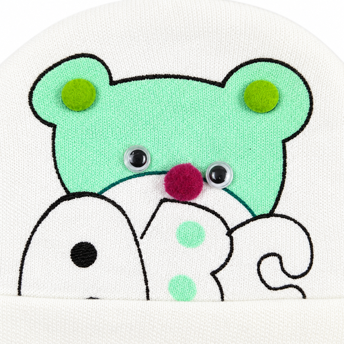BABY ROUND CAP BEAR PRINTED GREEN