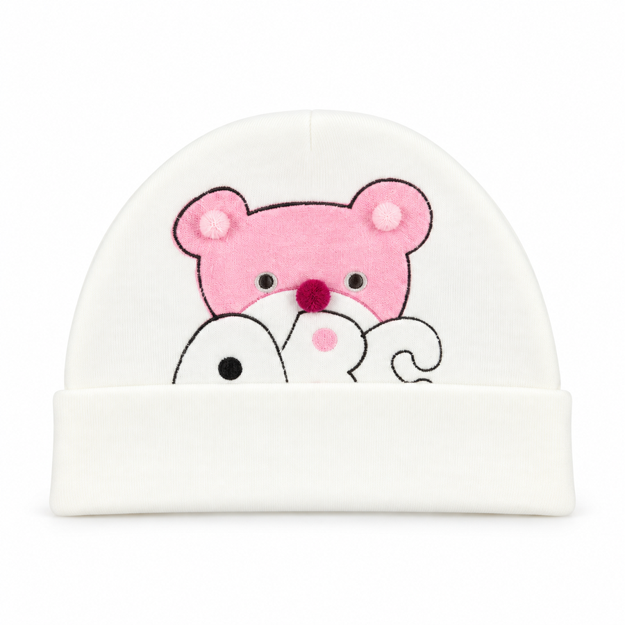 BABY ROUND CAP BEAR PRINTED PINK