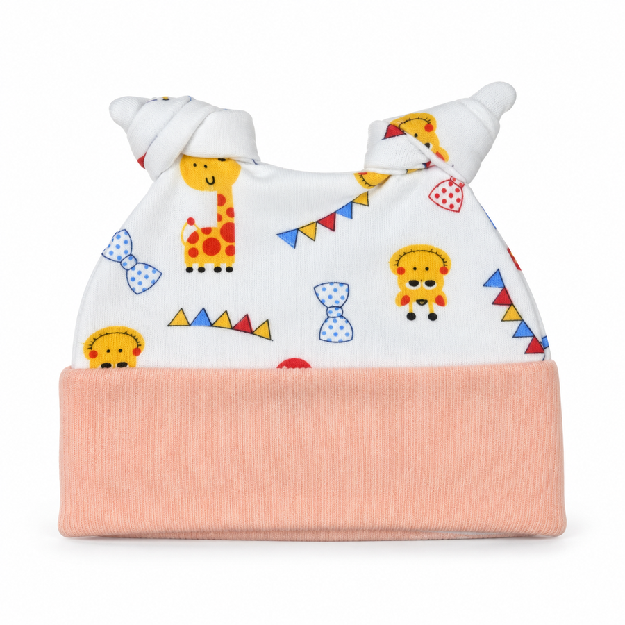 BABY ROUND CAP DOUBLE TAIL PRINTED PEACH