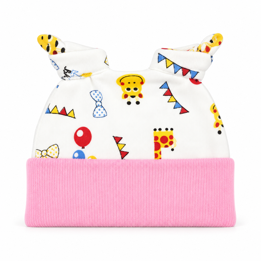 BABY ROUND CAP DOUBLE TAIL PRINTED PINK