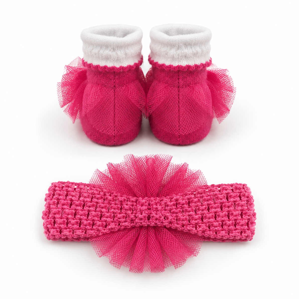 CUTE BABY GIFT SET HEADBAND AND BOOTIES PINK CROWN DESIGN