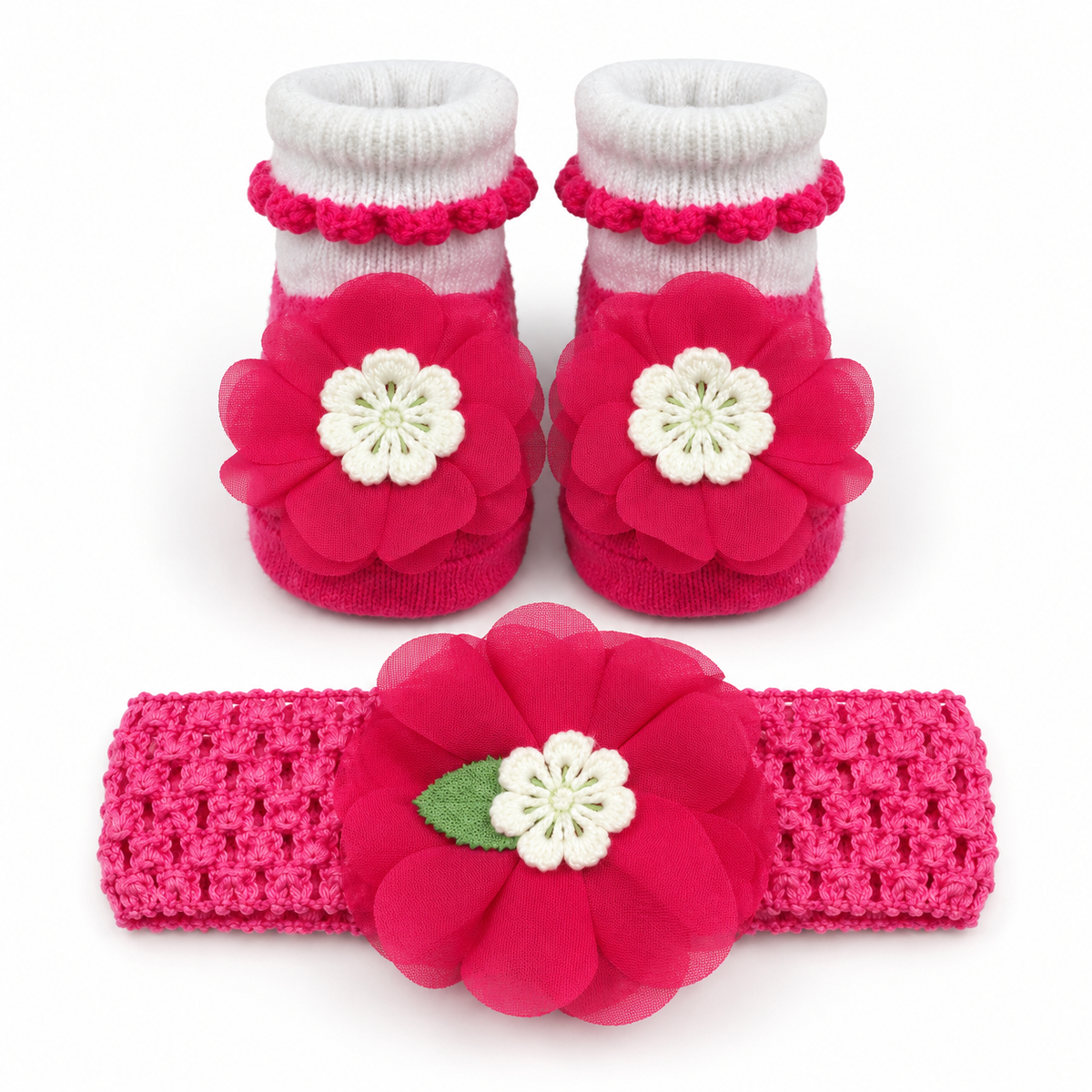 CUTE BABY GIFT SET HEADBAND AND BOOTIES PINK FLOWER BUNCH