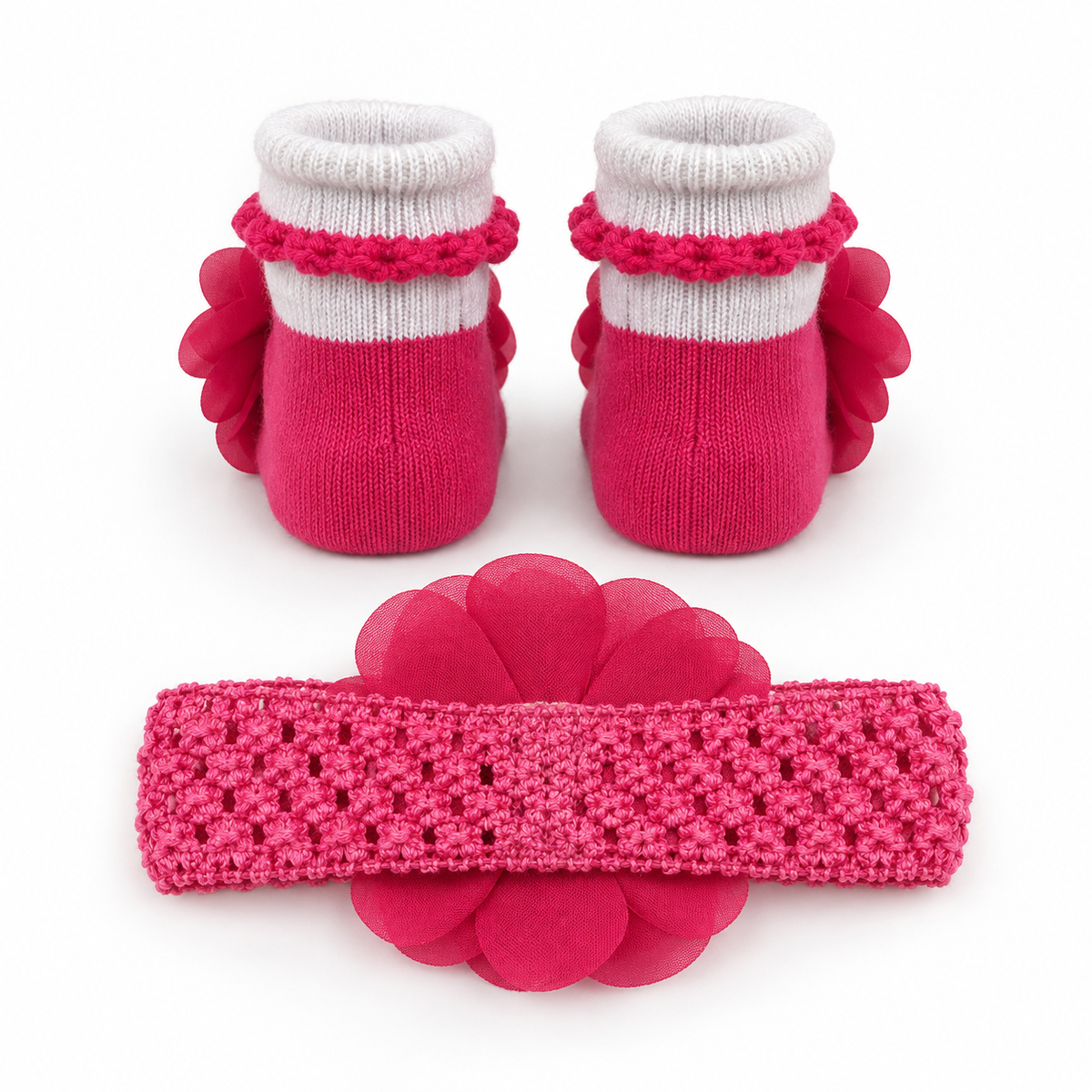 CUTE BABY GIFT SET HEADBAND AND BOOTIES PINK FLOWER BUNCH