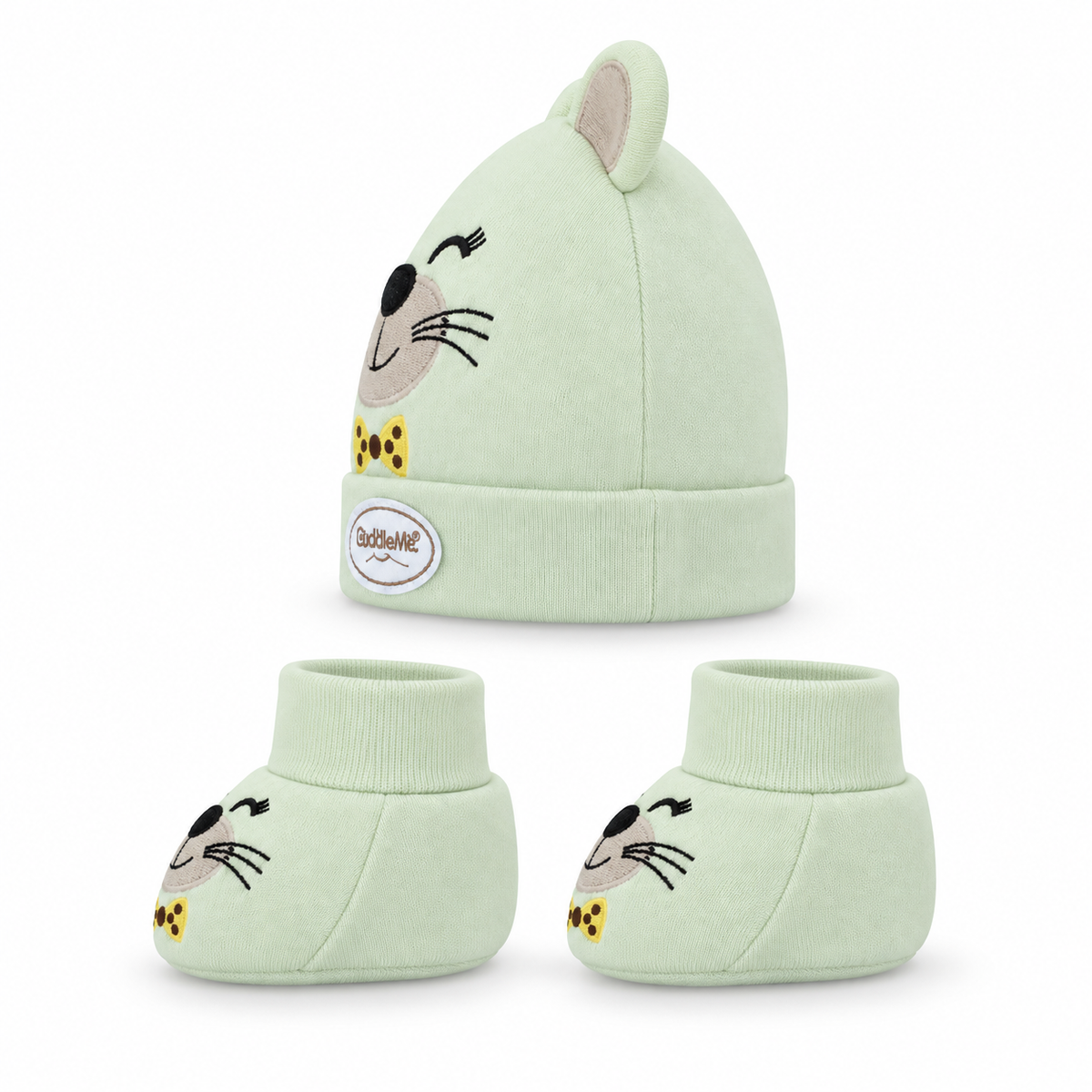 WONDERCHILD 2PCS SET CAP+BOOTIE CAT BOW GREEN CARD