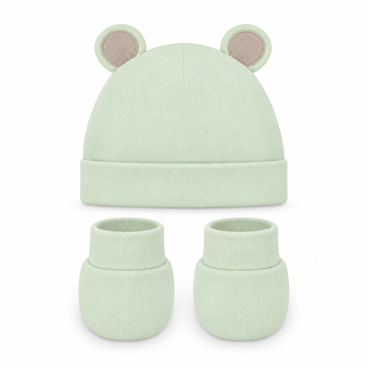 WONDERCHILD 2PCS SET CAP+BOOTIE CAT BOW GREEN CARD