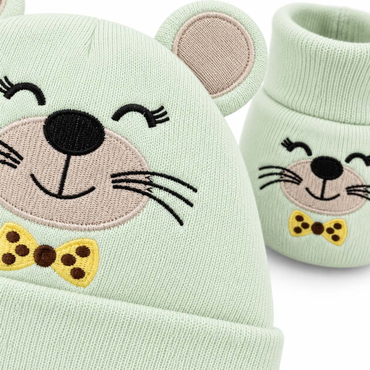 WONDERCHILD 2PCS SET CAP+BOOTIE CAT BOW GREEN CARD