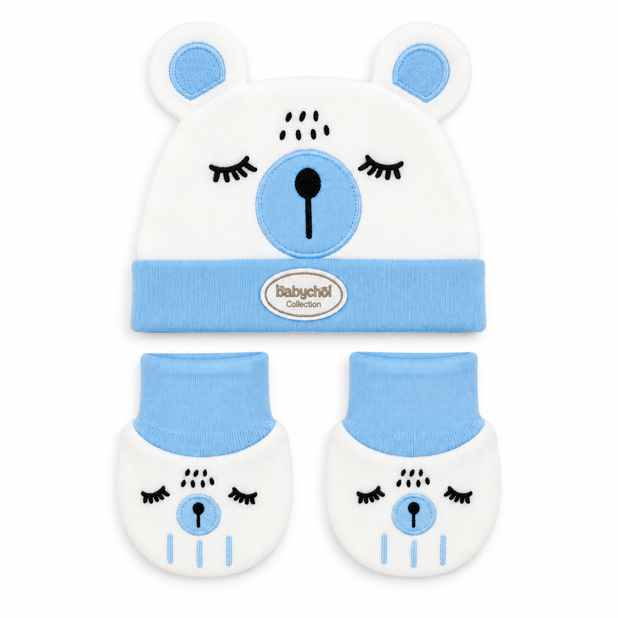 WONDERCHILD 2PCS SET CAP+BOOTIE SLEEPING BEAR BLUE CARD