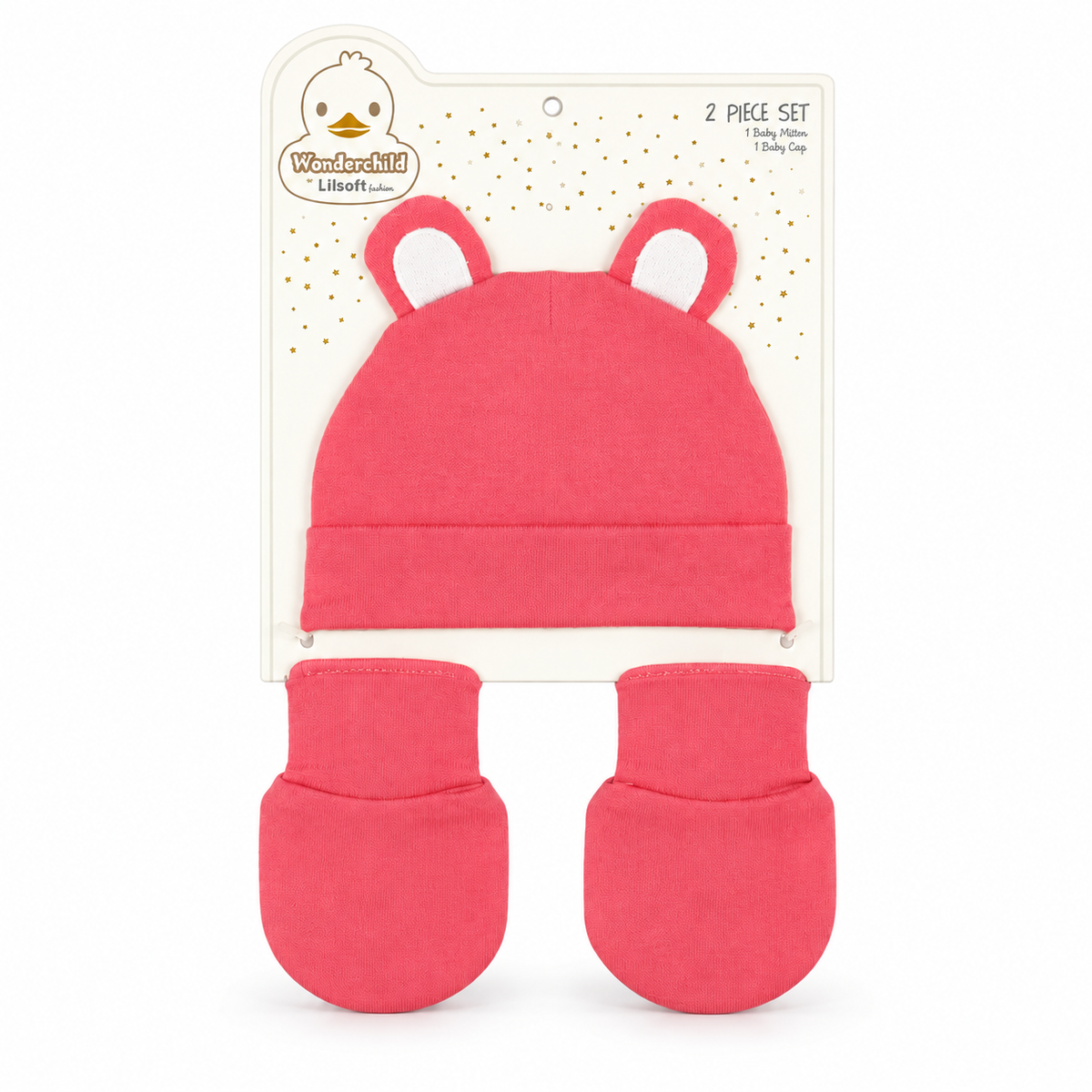 WONDERCHILD 2PCS SET CAP+BOOTIE SLEEPING CAT ROSE PINK CARD