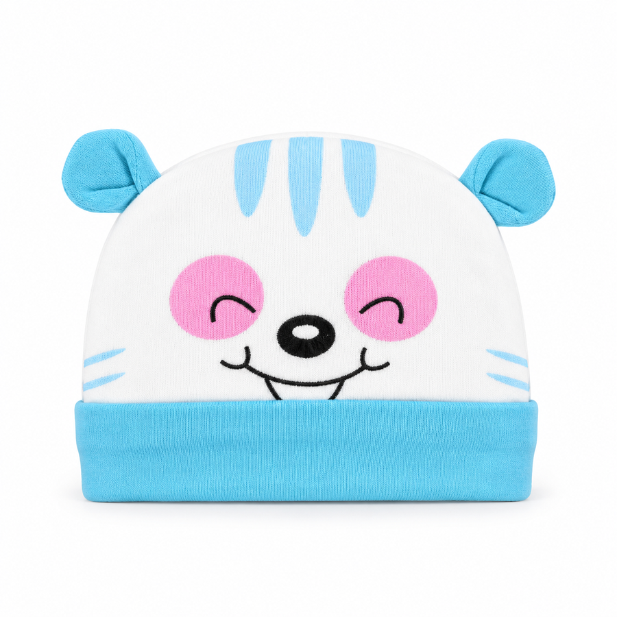 BABY ROUND CAP PRINTED EAR BEAR BLUE